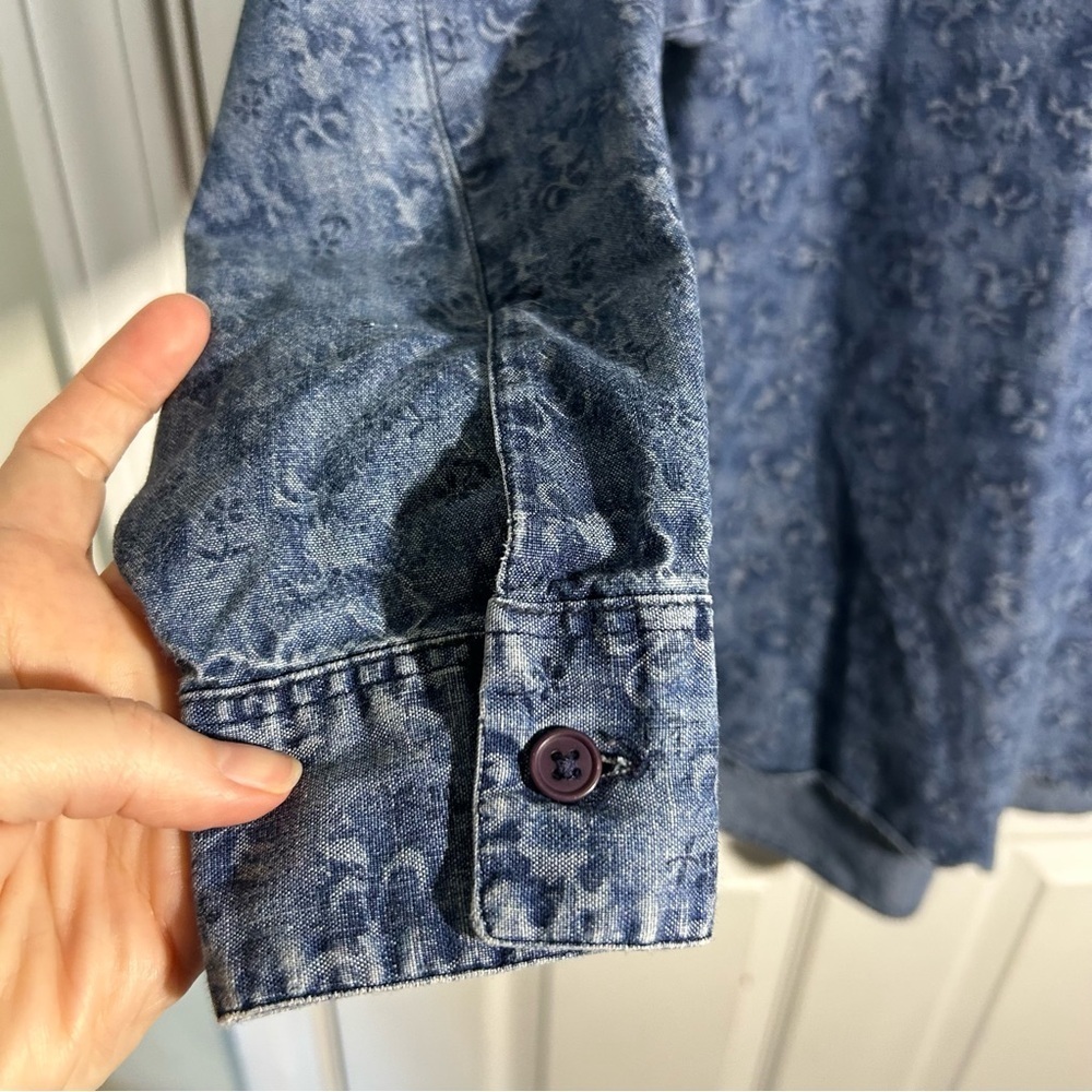 Eddie Bauer Vintage Womens Denim Button Up Size 12 Floral Print Cotton USA - Picture 10 of 13